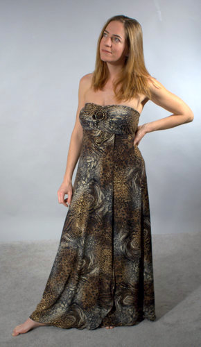 Bandeau gown with wrap around skirt.